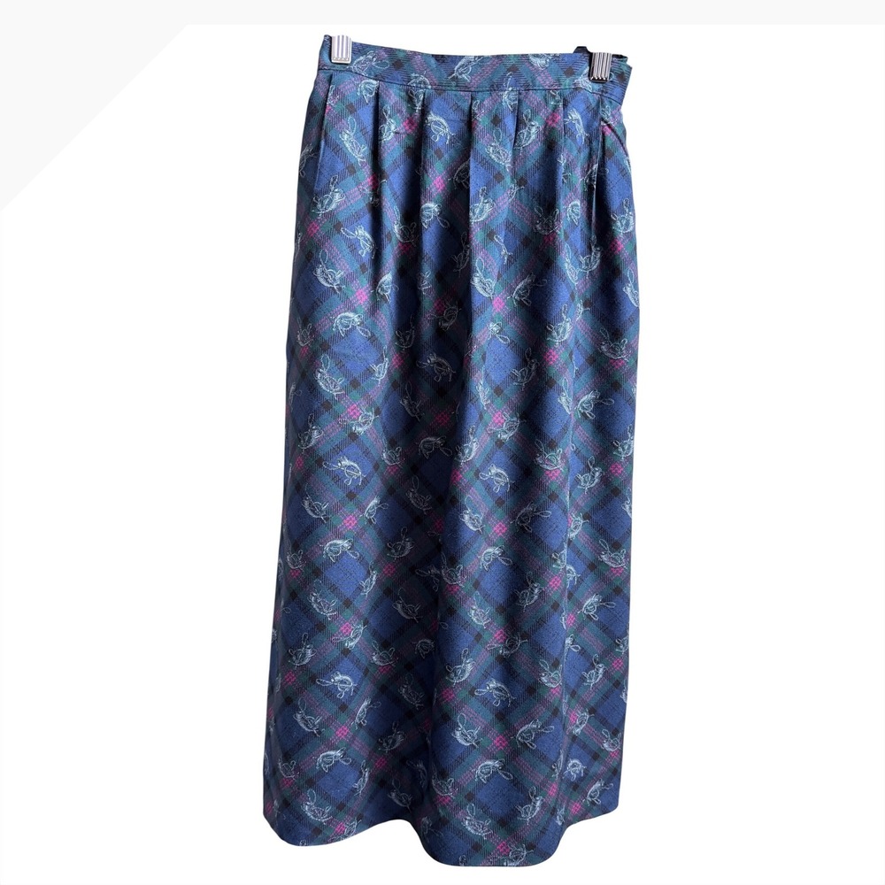 Vintage Country Sophisticates by Pendleton Blue Plaid Trumpet Midi Skirt Size 12 - Picture 3 of 6